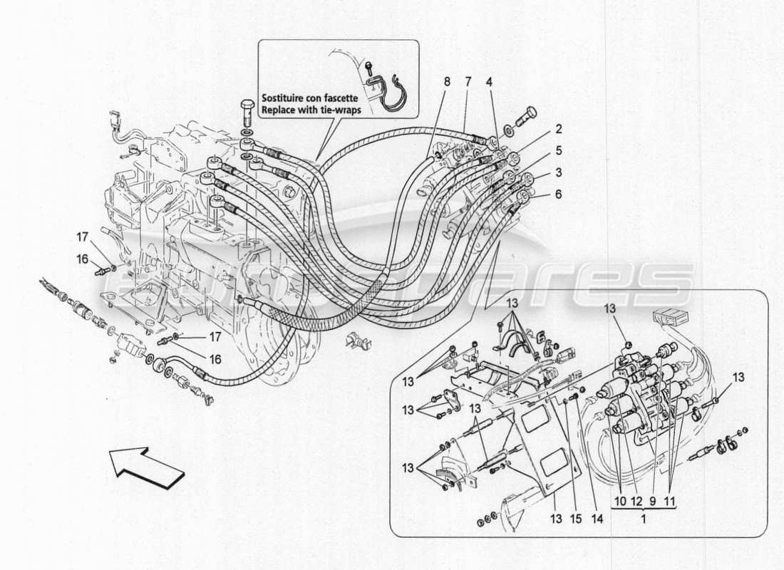 maserati granturismo special edition schéma des pièces de l'unité de puissance hydraulique d'activation de la boîte de vitesses