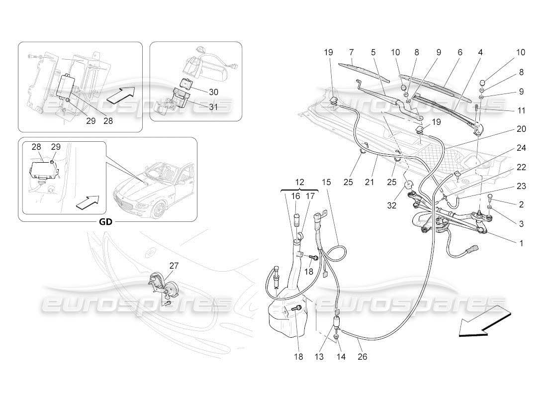 maserati qtp. (2011) 4.2 auto schéma des pièces des dispositifs externes du véhicule