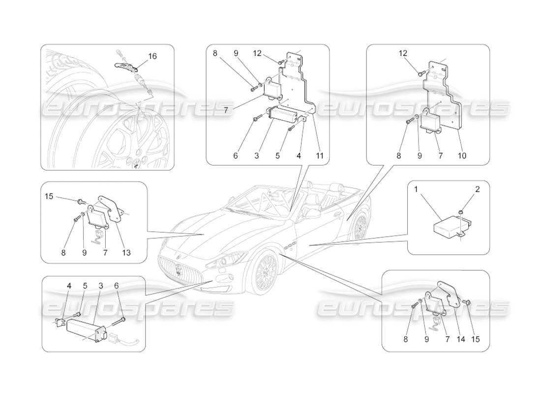 maserati grancabrio (2011) 4.7 système de surveillance de la pression des pneus schéma des pièces