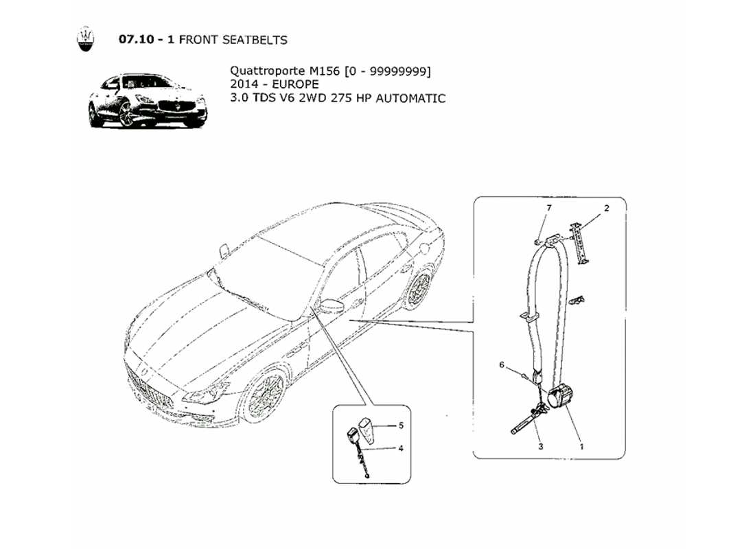 maserati qtp. v6 3.0 tds 275bhp 2014 schéma des pièces des ceintures de sécurité avant