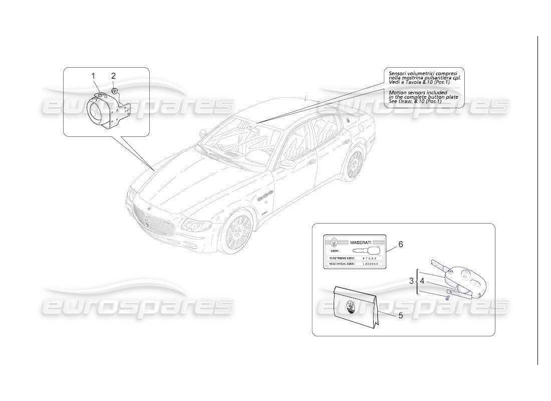 maserati qtp. (2007) 4.2 auto schéma des pièces du système d'alarme et d'immobilisation