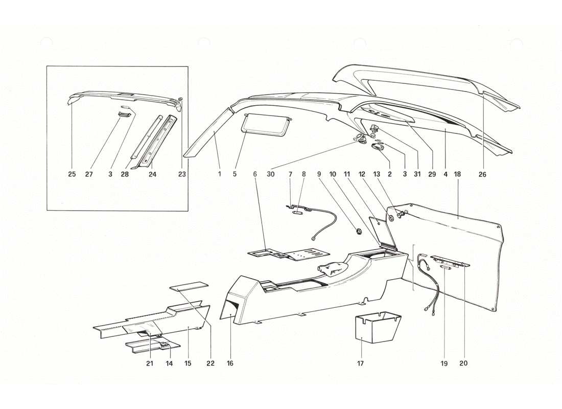 ferrari 208 gtb gts diagramme des parties du tunnel et du toit