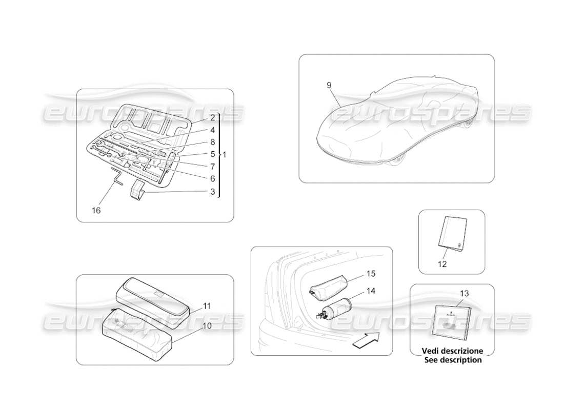 maserati grancabrio (2011) 4.7 schéma des pièces des accessoires fournis