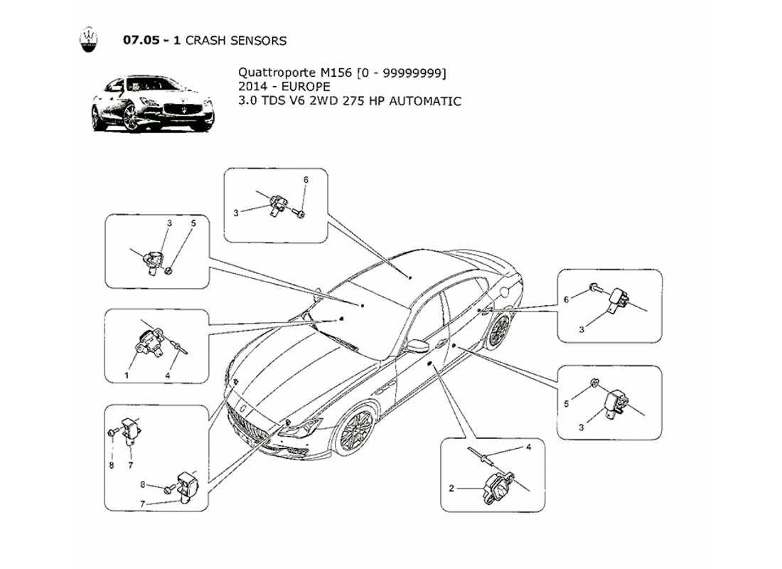 maserati qtp. v6 3.0 tds 275bhp 2014 diagramme des pièces des capteurs de collision