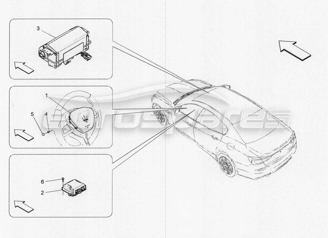 maserati qtp. v8 3.8 530bhp 2014 auto schéma des pièces du système d'airbag frontal