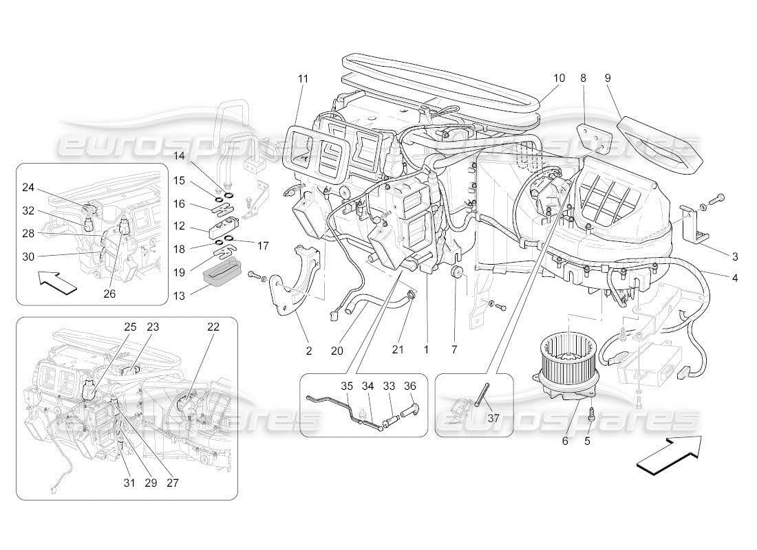 maserati qtp. (2011) 4.2 auto unité a c : diagramme de pièces des dispositifs du tableau de bord