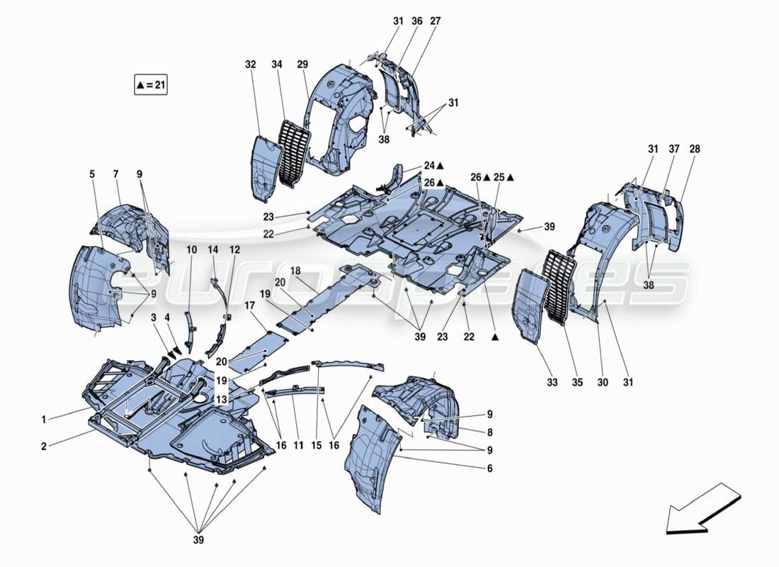 ferrari 488 challenge diagramme des pièces des sous-plateaux