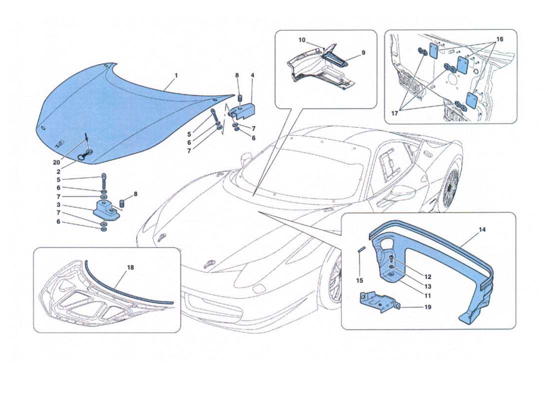 ferrari 458 challenge cofano antérieur schéma des pièces