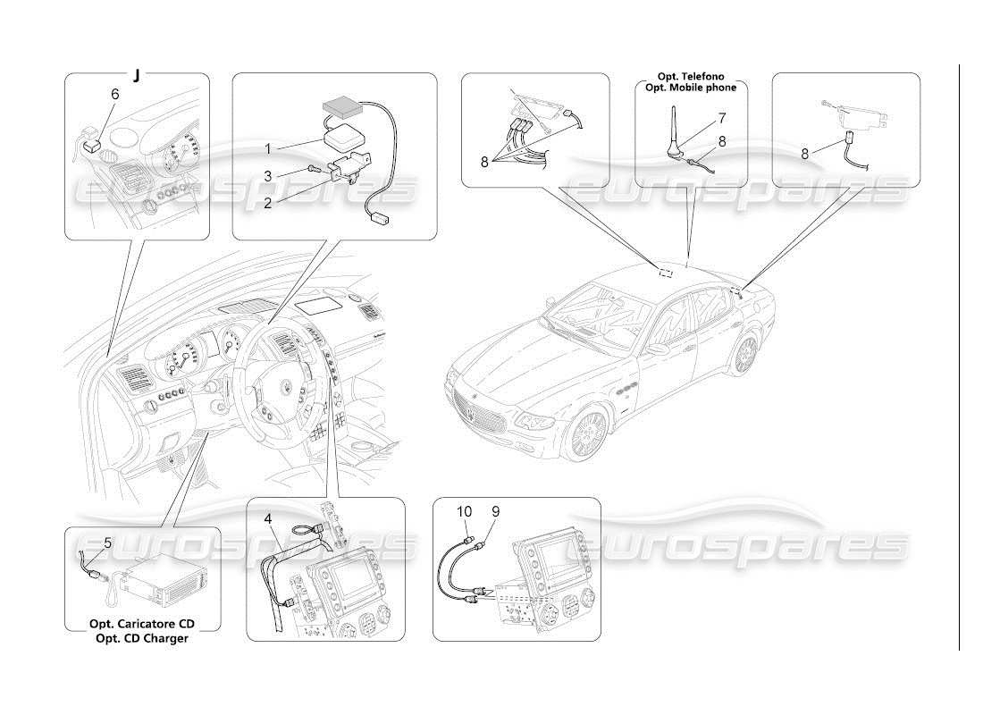 maserati qtp. (2007) 4.2 auto schéma des pièces du système de réception et de connexion