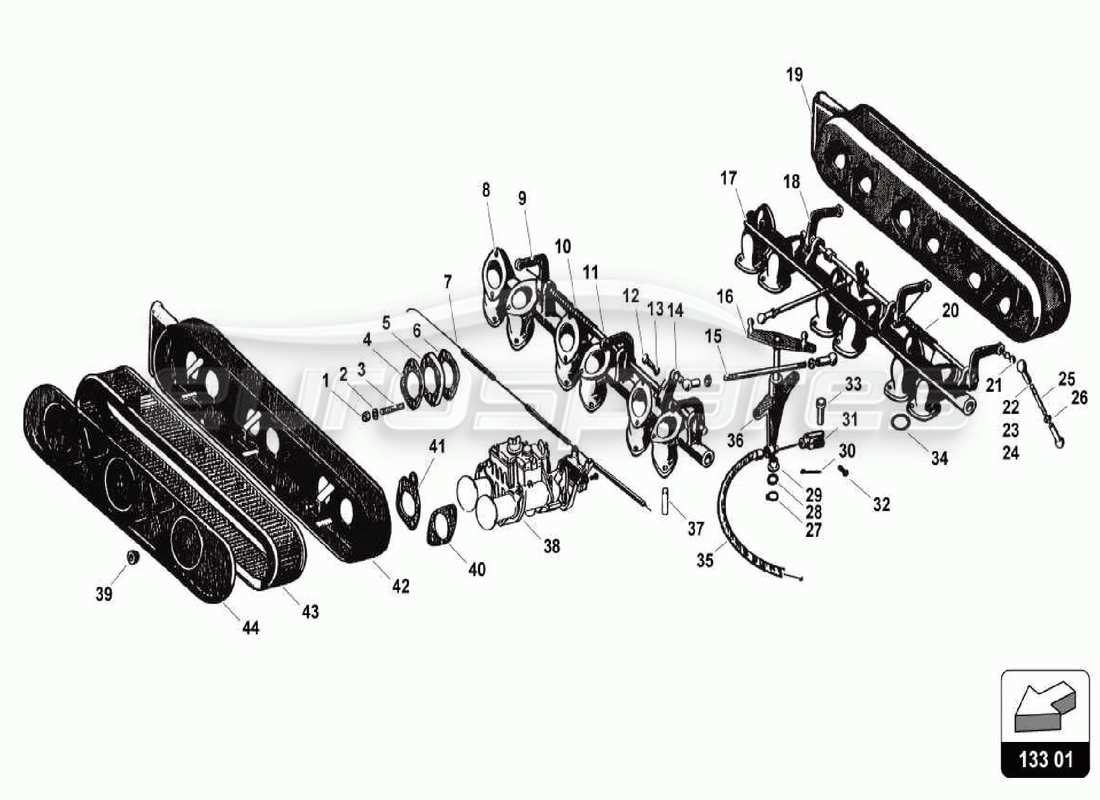 lamborghini 350 gt schéma des pièces du boîtier de filtre à air