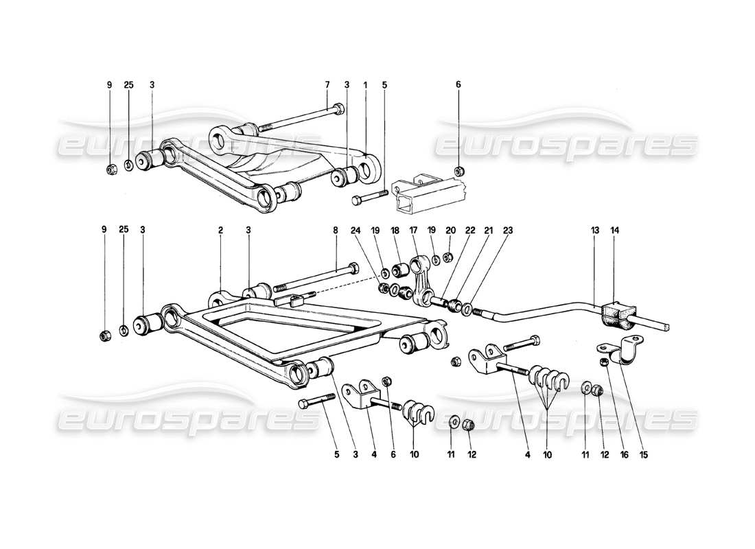 ferrari mondial 8 (1981) suspension arrière - diagramme des pièces des triangles