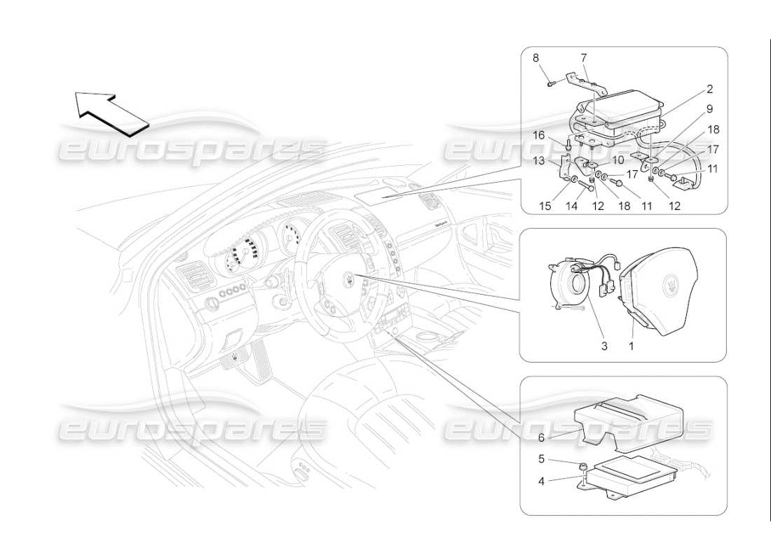 maserati qtp. (2007) 4.2 f1 système d'airbag frontal schéma des pièces