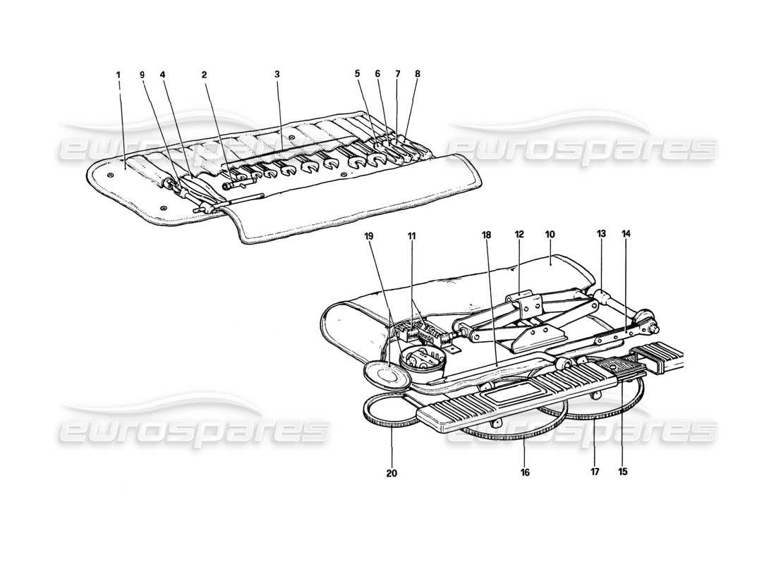 ferrari 308 gtb (1980) schéma des pièces du kit d'outils