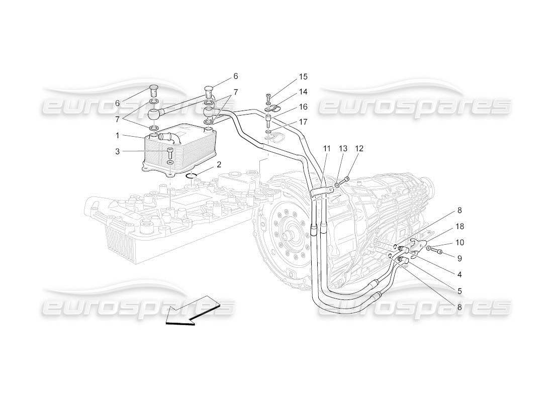 maserati qtp. (2011) 4.7 auto schéma des pièces de lubrification et de refroidissement de l'huile de boîte de vitesses