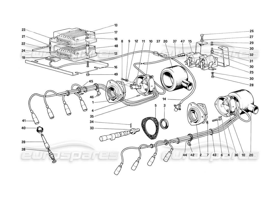 ferrari 308 (1981) gtbi/gtsi schéma des pièces d'allumage du moteur