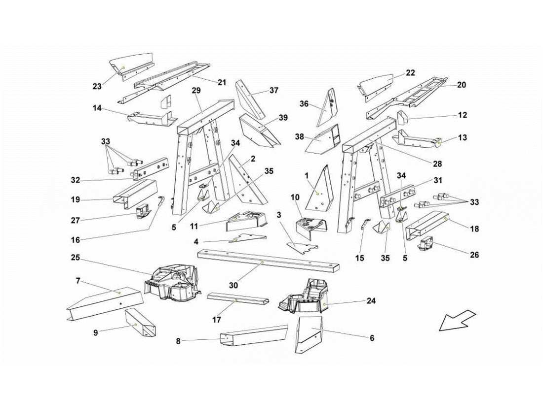 lamborghini gallardo lp560-4s update éléments du cadre arrière schéma des pièces