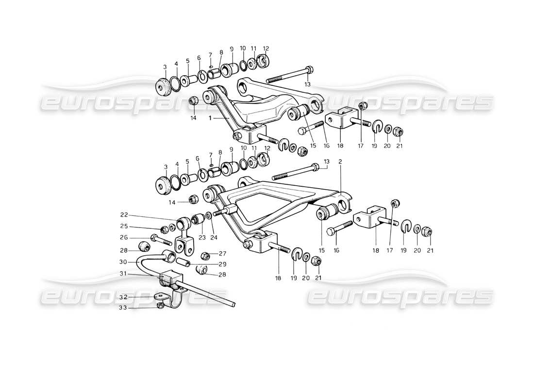 ferrari 246 dino (1975) suspension arrière - diagramme des pièces des triangles