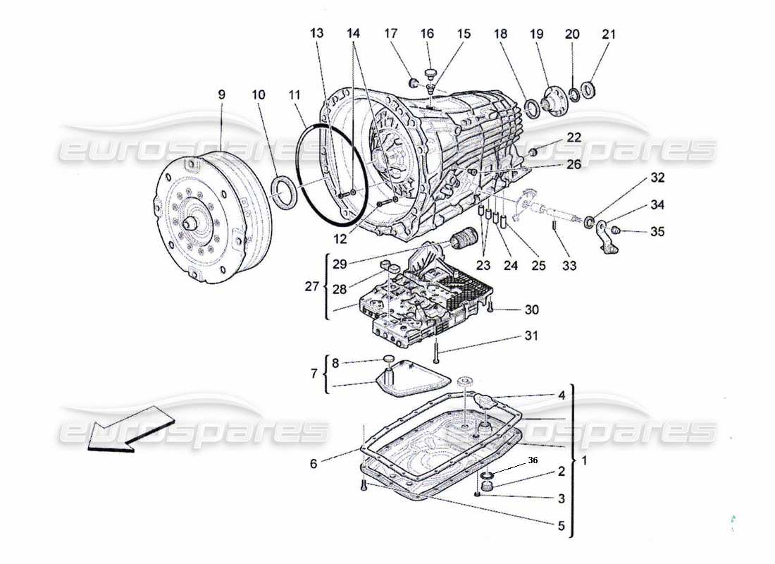 maserati qtp. (2010) 4.2 schéma des pièces des carters de boîte de vitesses