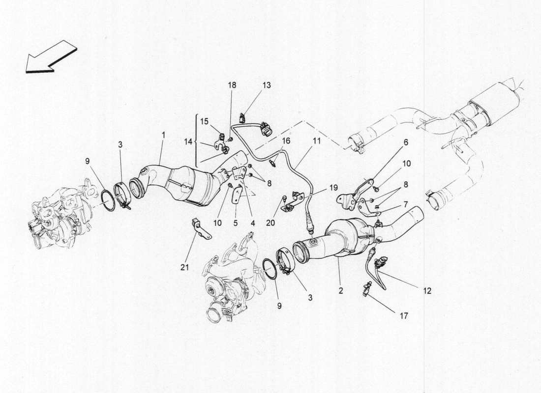 maserati qtp. v6 3.0 bt 410bhp 2015 diagramme des pièces des convertisseurs pré-catalytiques et des convertisseurs catalytiques