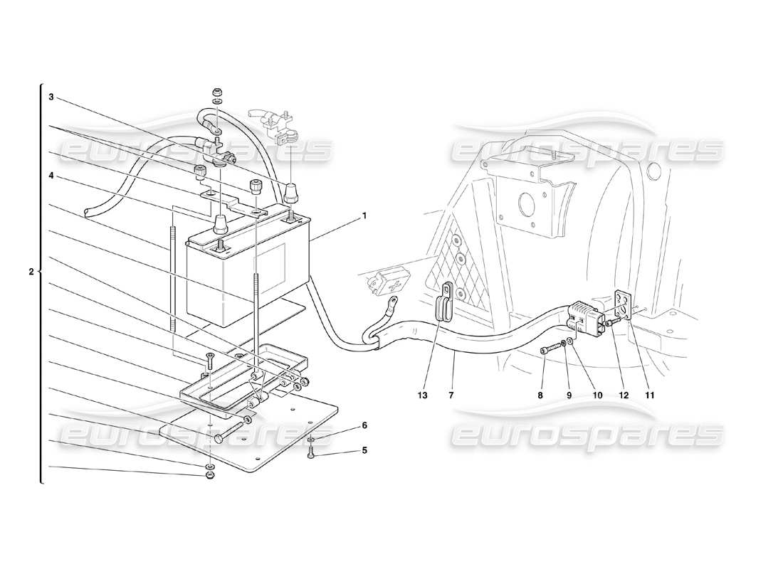 ferrari 360 challenge (2000) diagramme des pièces de la batterie