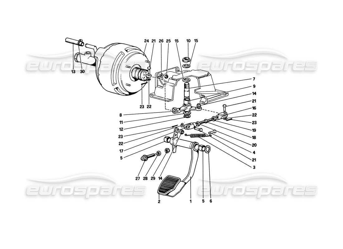 ferrari 308 gtb (1980) schéma des pièces du système hydraulique de freinage (variantes pour versions rhd)