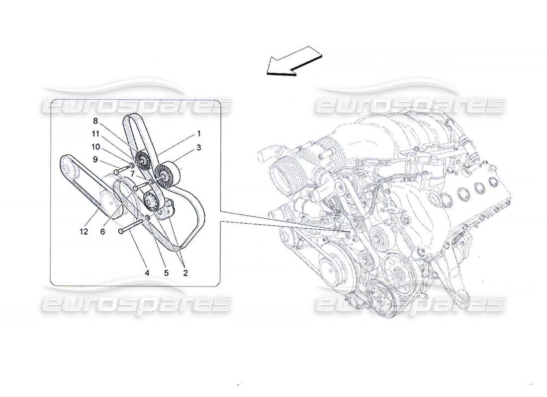 maserati qtp. (2010) 4.7 schéma des pièces des ceintures des dispositifs auxiliaires