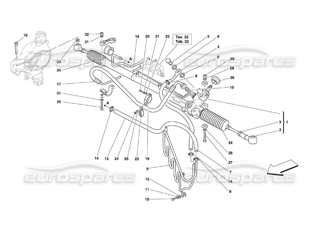ferrari 360 challenge (2000) boîte de direction hydraulique et schéma des pièces serpentines