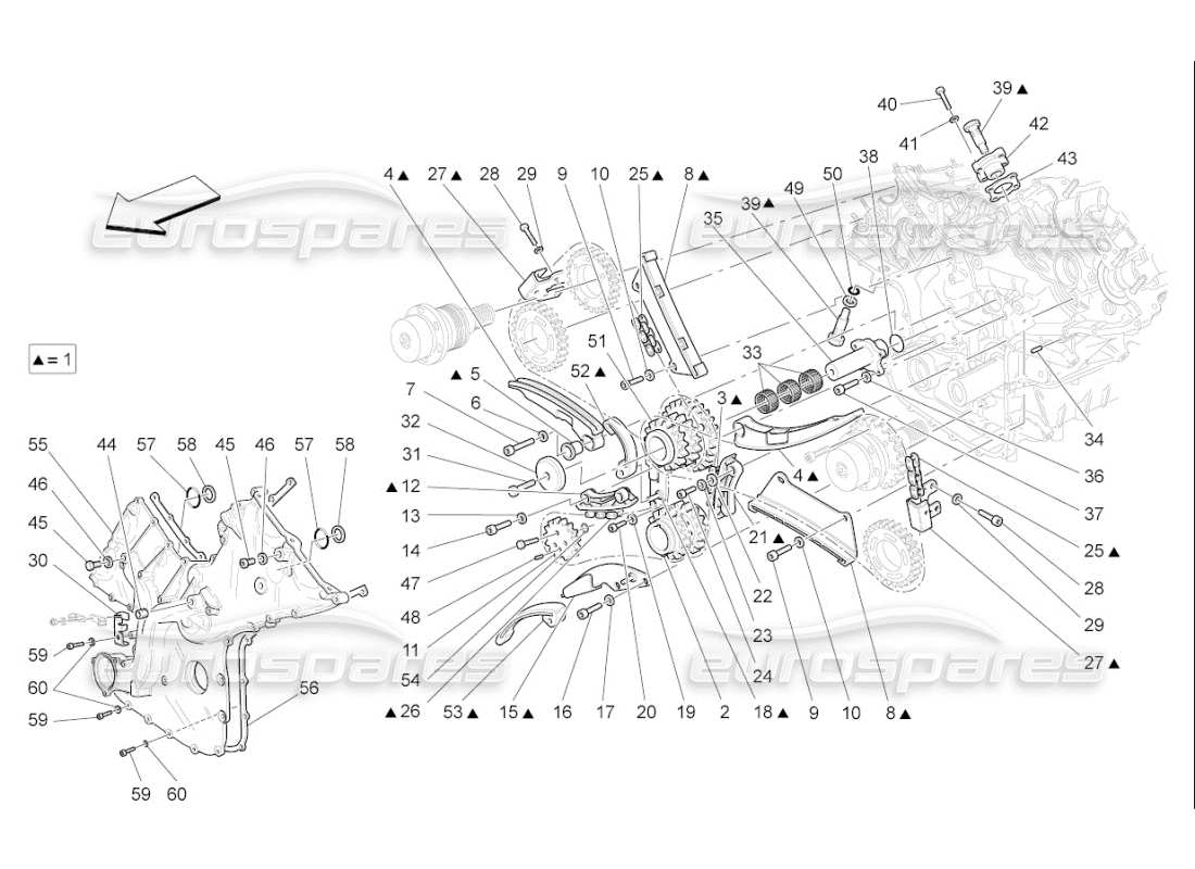 maserati qtp. (2007) 4.2 f1 arbres à cames de culasse gauche schéma des pièces