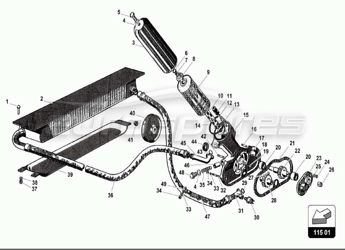 lamborghini 350 gt schéma des pièces du système d'huile