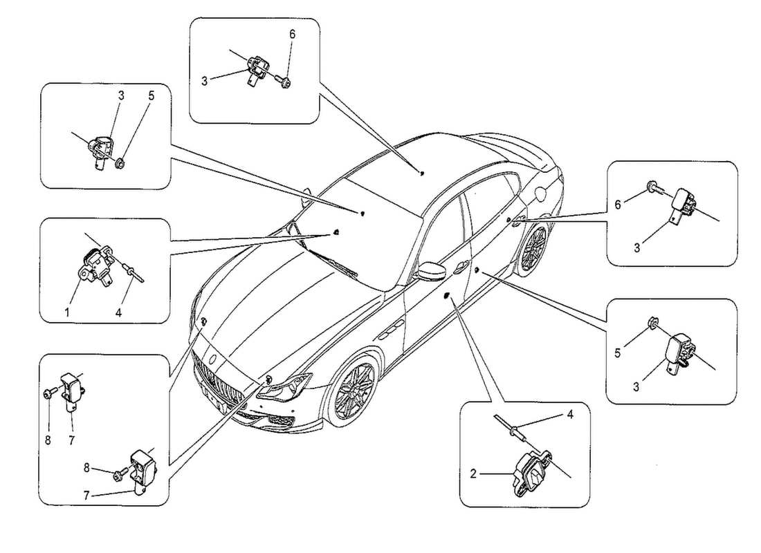 maserati qtp. v8 3.8 530bhp 2014 diagramme des pièces des capteurs de collision