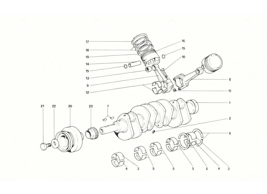 ferrari 208 gtb gts vilebrequin - bielles et pistons schéma des pièces