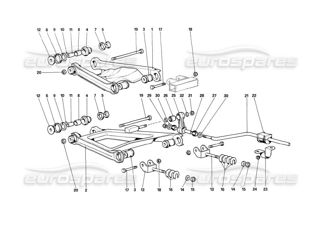 ferrari 308 (1981) gtbi/gtsi suspension arrière - triangles schéma des pièces