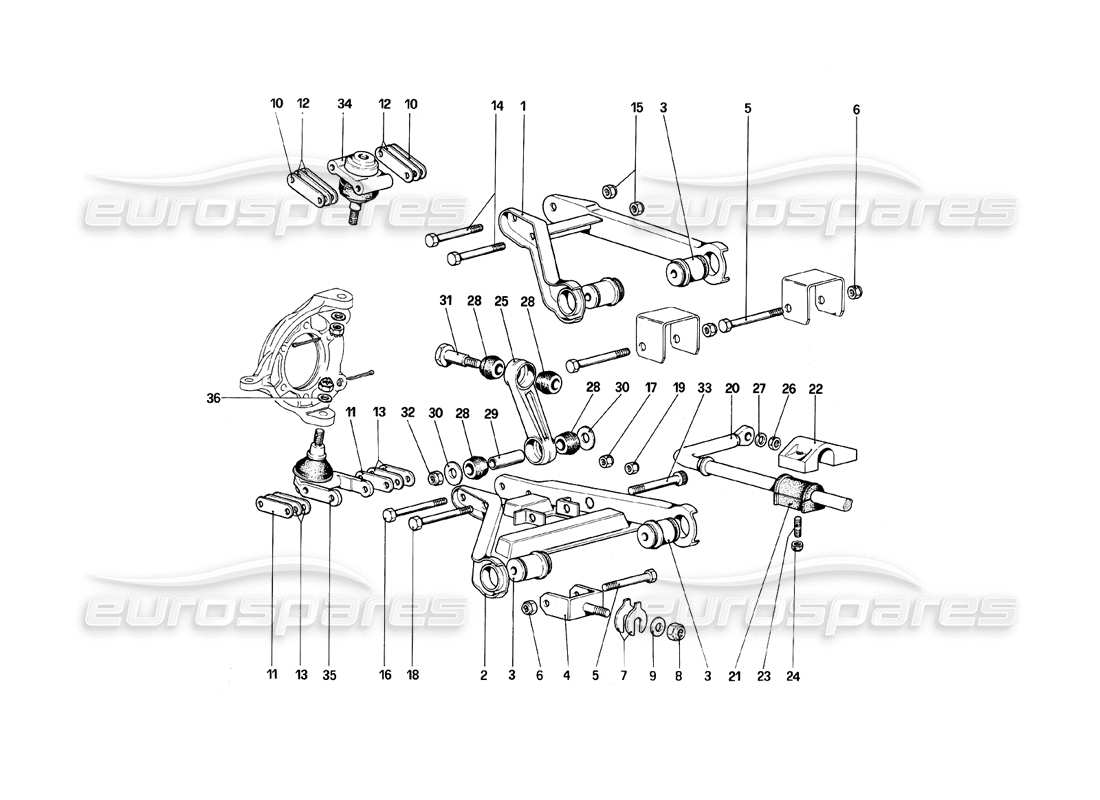 ferrari mondial 8 (1981) suspension avant - schéma des pièces des triangles