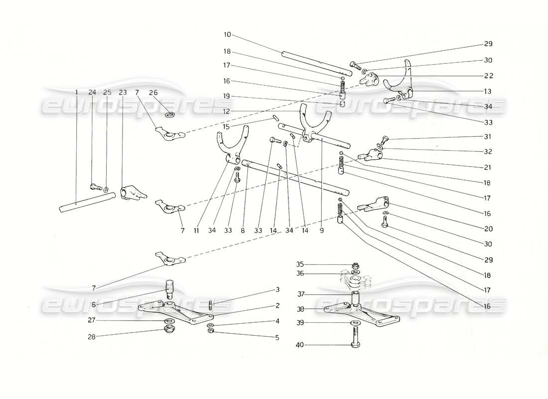 ferrari 308 gt4 dino (1976) diagramme des pièces des commandes intérieures de la boîte de vitesses