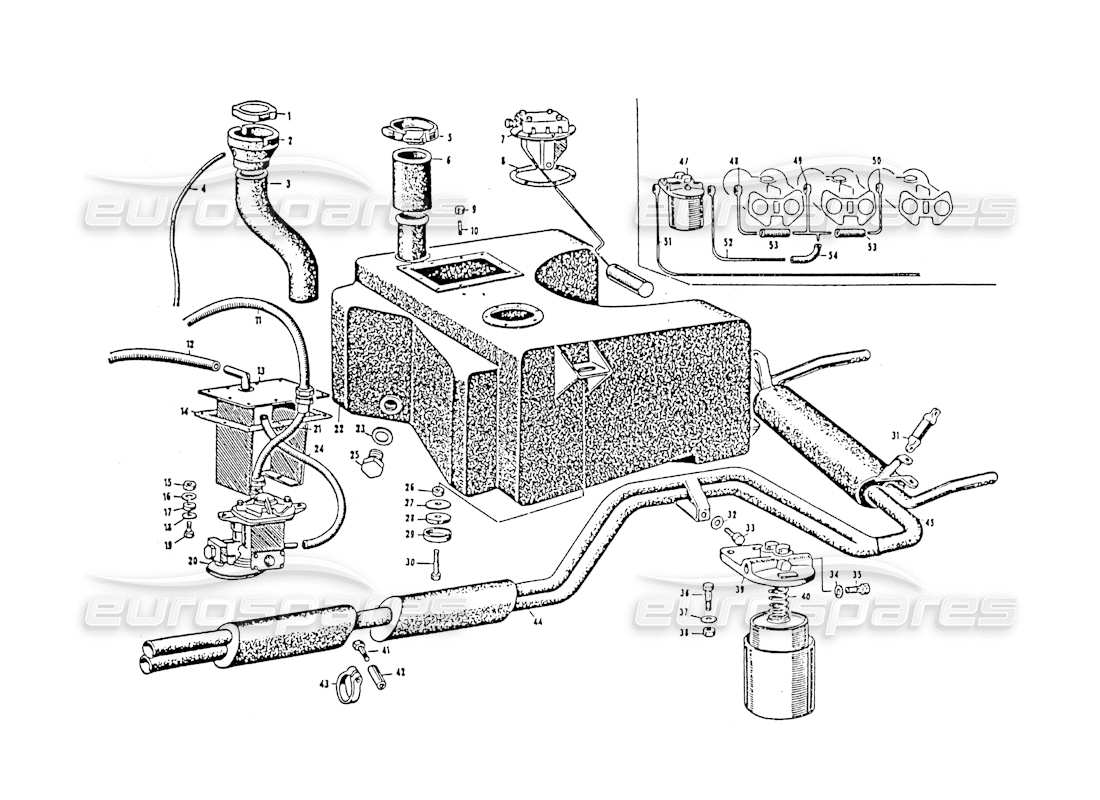 maserati 3500 gt collecteur d'échappement et tente de carburant schéma des pièces