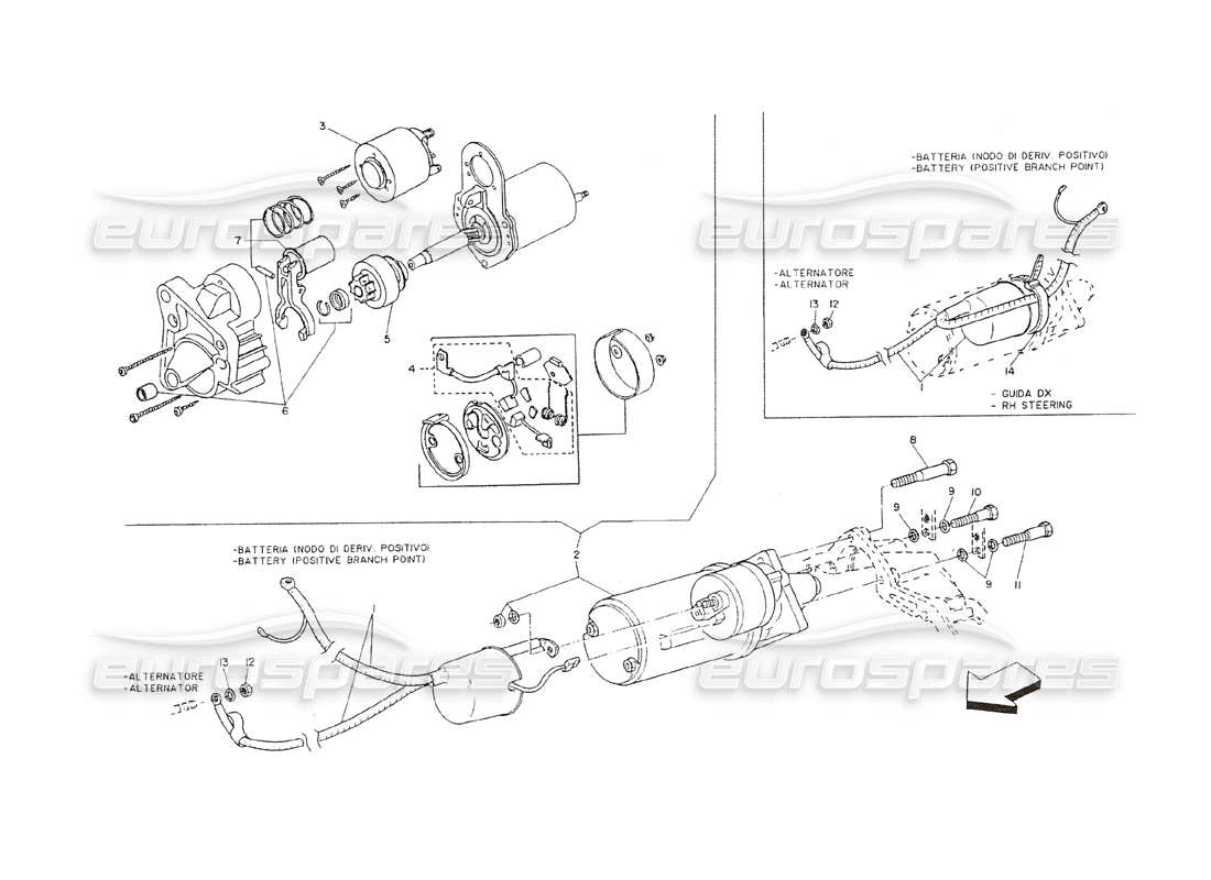 maserati shamal câble de démarrage du moteur et de la batterie schéma des pièces