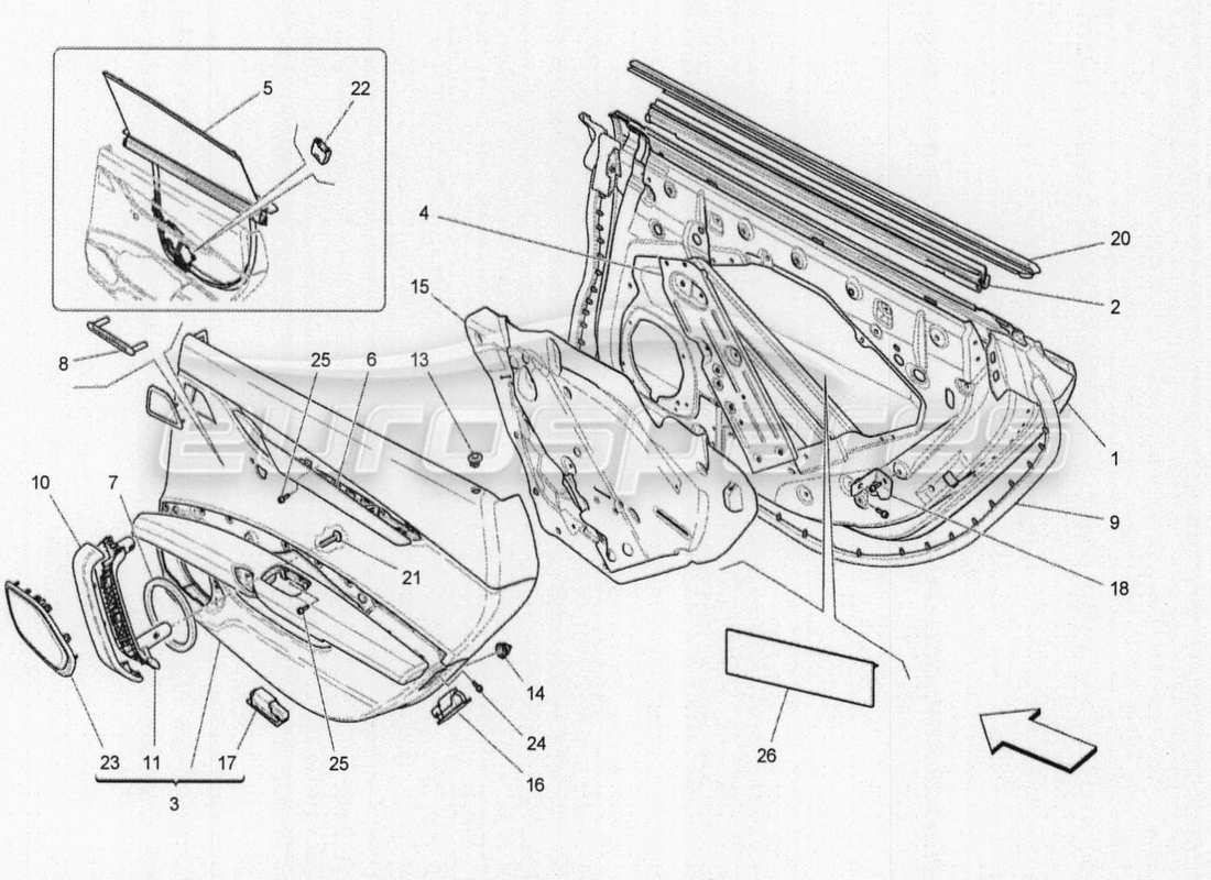 maserati qtp. v8 3.8 530bhp auto 2015 portes arrière : diagramme de pièces des panneaux de garniture