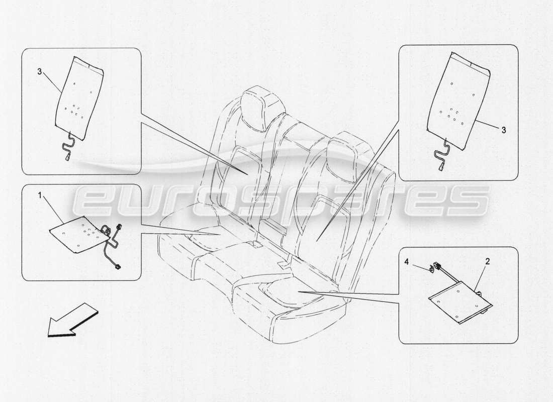 maserati qtp. v8 3.8 530bhp auto 2015 sièges arrière : diagramme de pièces des panneaux de garniture