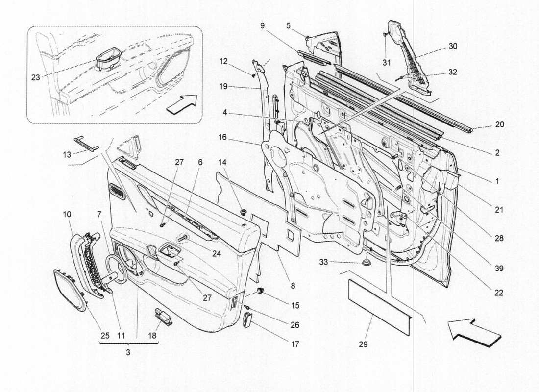 maserati qtp. v6 3.0 bt 410bhp 2015 portes avant : diagramme de pièces des panneaux de garniture