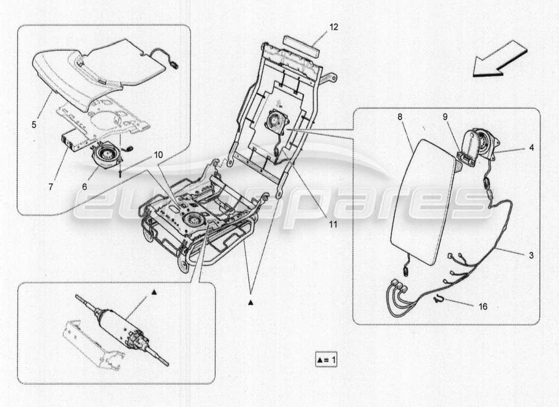 maserati qtp. v8 3.8 530bhp 2014 auto sièges arrière : schéma des pièces mécaniques et électroniques