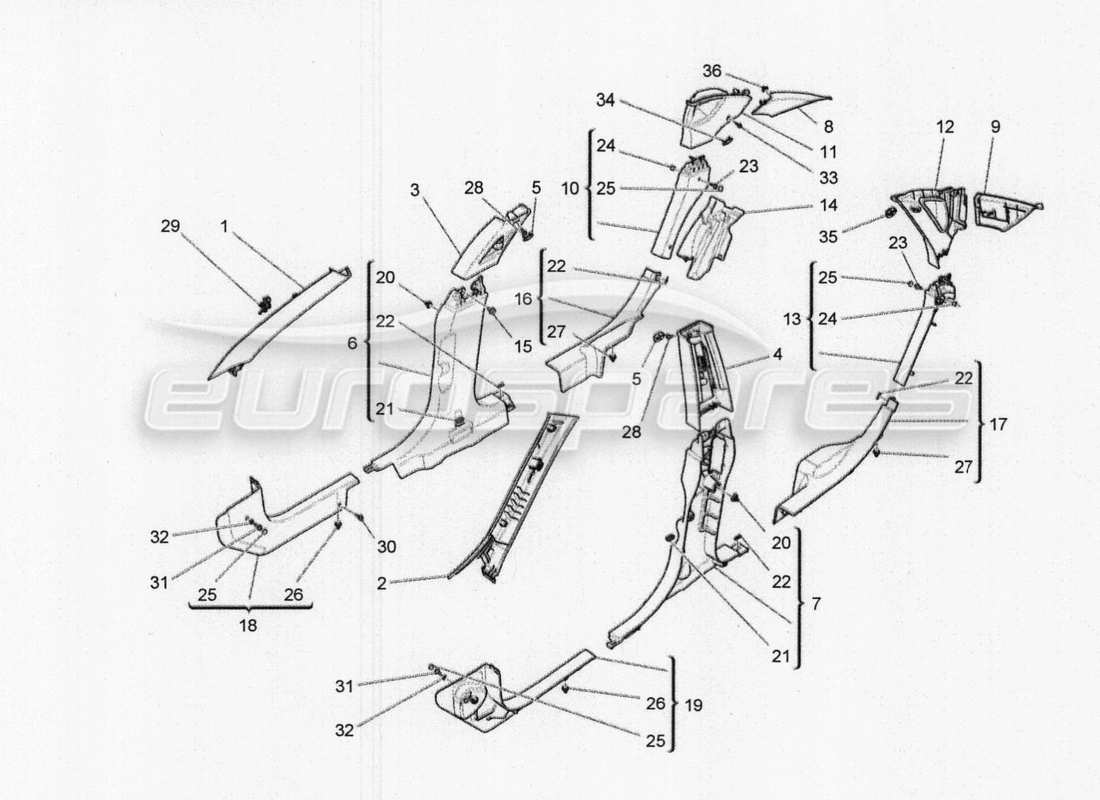 maserati qtp. v8 3.8 530bhp 2014 auto schéma des pièces des panneaux de garniture et des panneaux latéraux de l'habitacle b