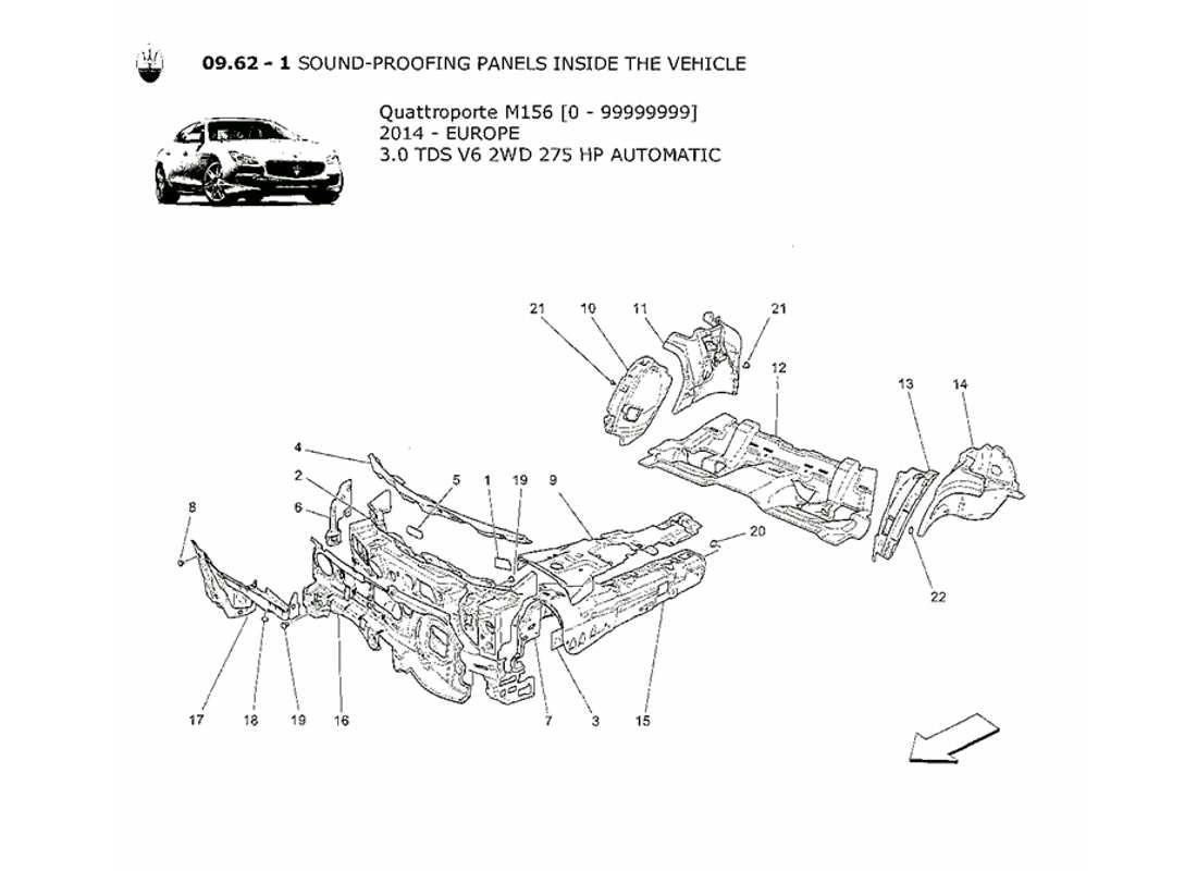 maserati qtp. v6 3.0 tds 275bhp 2014 panneaux d'insonorisation à l'intérieur du schéma des pièces du véhicule