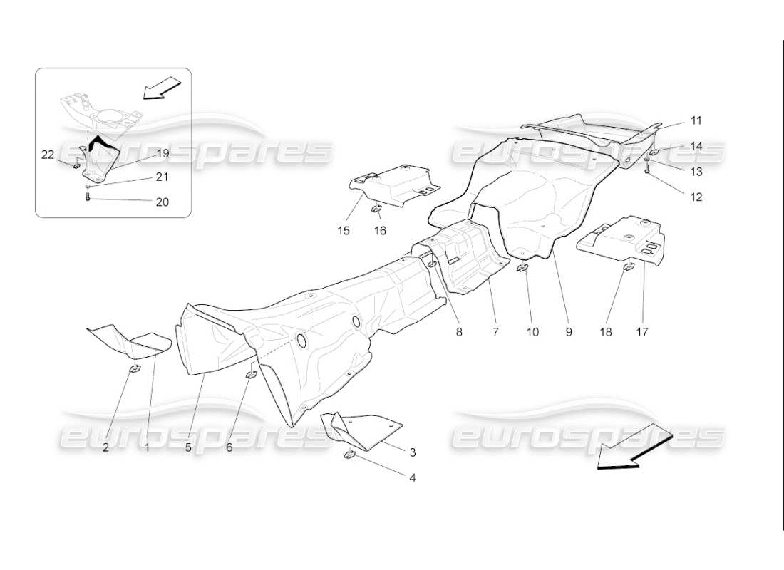 maserati qtp. (2010) 4.7 auto panneaux d'isolation thermique à l'intérieur du schéma des pièces du véhicule