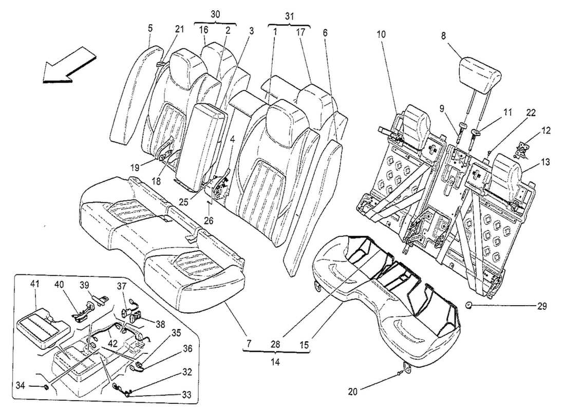 maserati qtp. v8 3.8 530bhp 2014 sièges arrière : diagramme de pièces des panneaux de garniture
