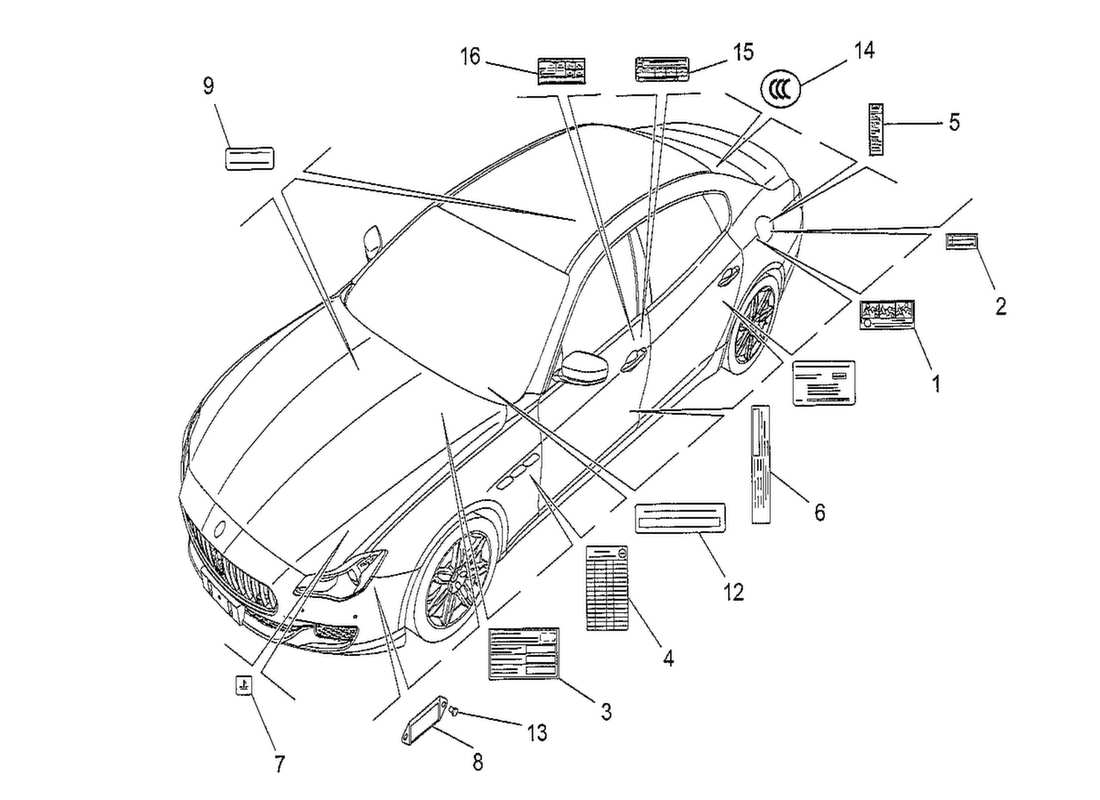 maserati qtp. v8 3.8 530bhp 2014 diagramme de pièces d'autocollants et d'étiquettes