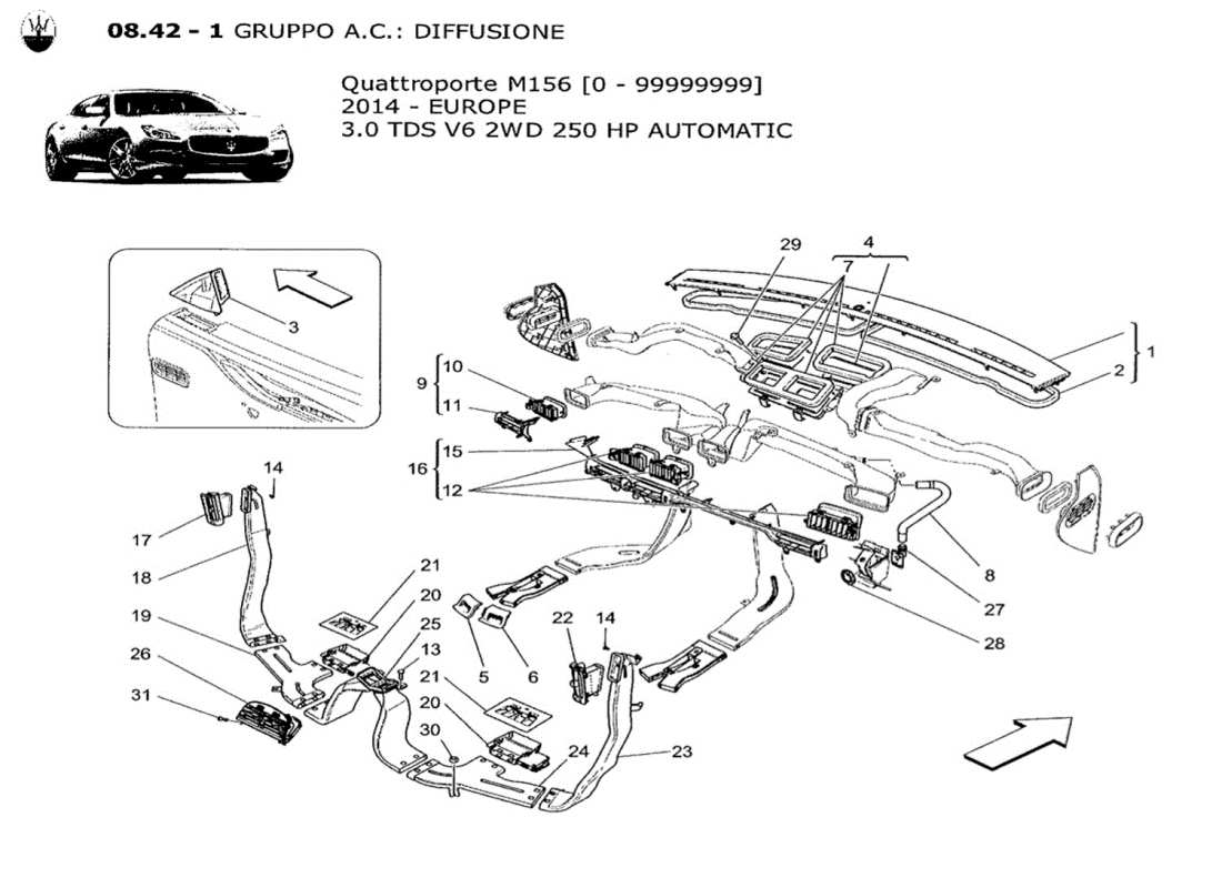 maserati qtp. v6 3.0 tds 250bhp 2014 unité a c : diagramme des pièces de diffusion
