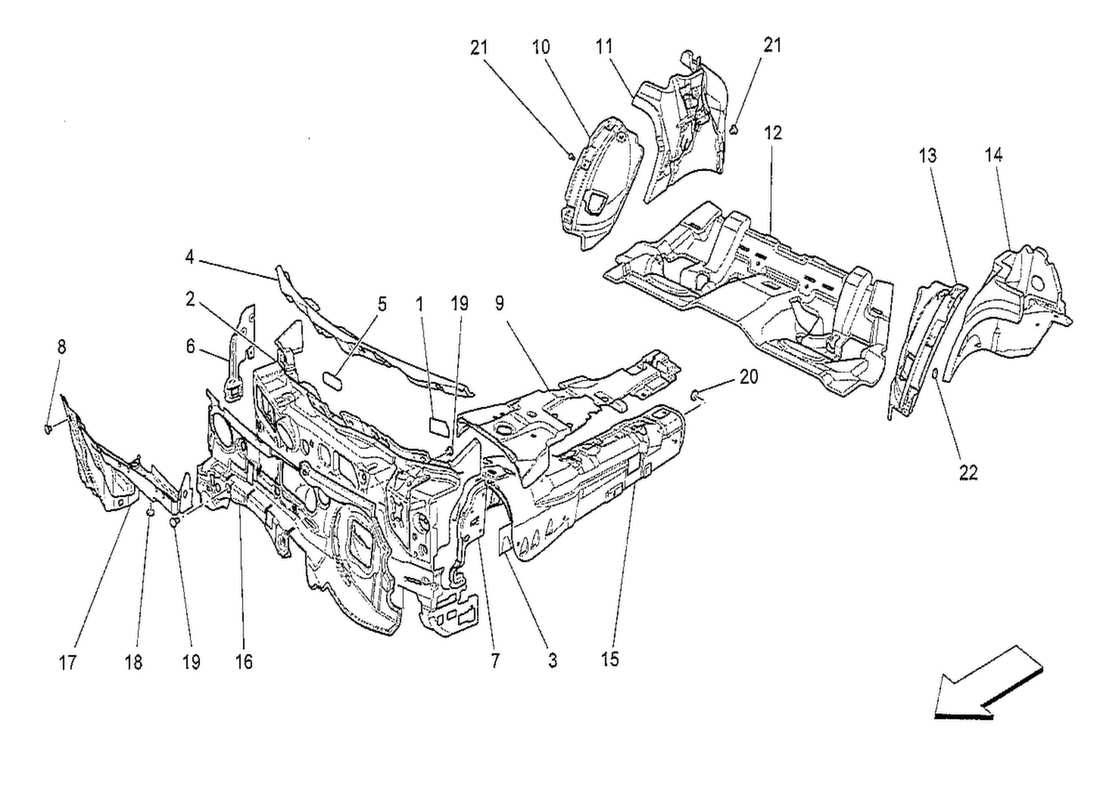 maserati qtp. v8 3.8 530bhp 2014 panneaux d'insonorisation à l'intérieur du schéma des pièces du véhicule