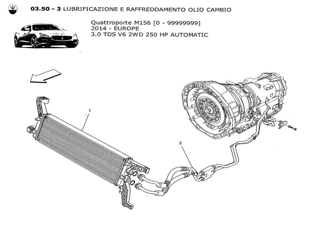 maserati qtp. v6 3.0 tds 250bhp 2014 schéma des pièces de lubrification et de refroidissement de l'huile de boîte de vitesses