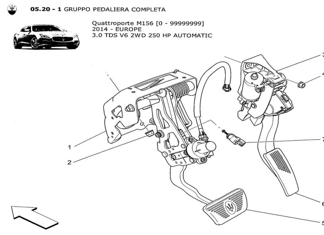 maserati qtp. v6 3.0 tds 250bhp 2014 schéma complet des pièces de l'unité du pédalier