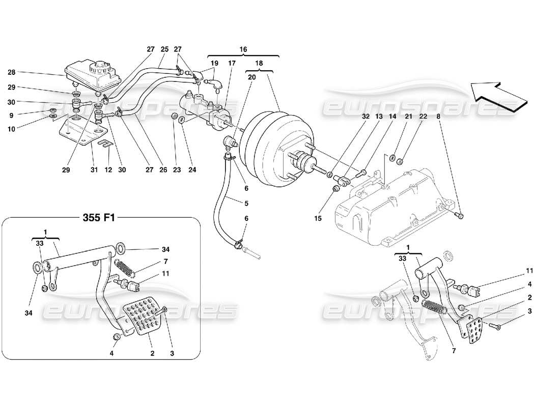 ferrari 355 (5.2 motronic) schéma des pièces du système hydraulique de freinage